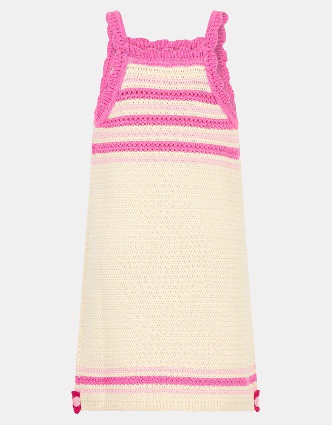 Girls Flower Knit Crochet Dress, Pink (PINK), large