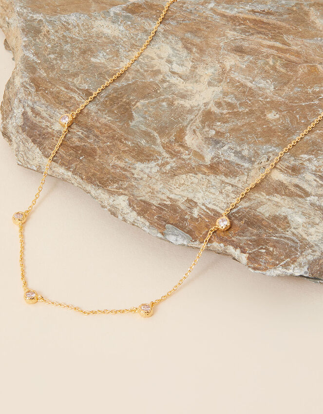 Gold-Plated Sparkle Station Necklace, , large