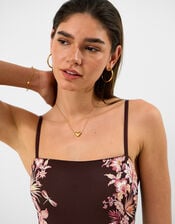 Floral Print Swimsuit, Brown (BROWN), large