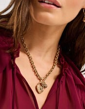Chunky Heart Padlock Charm Necklace, , large