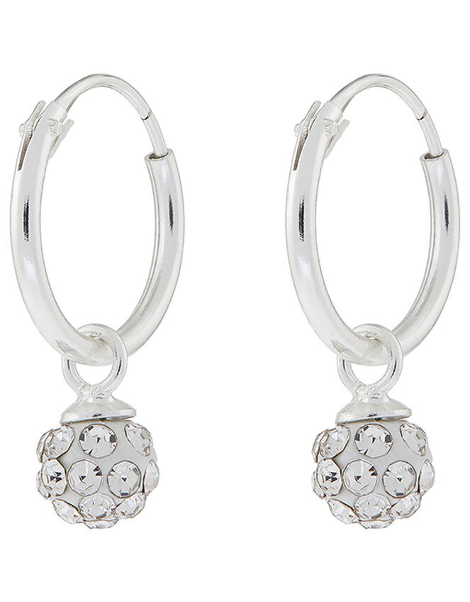 Sterling Silver Sparkle Bead Hoop Earrings, , large