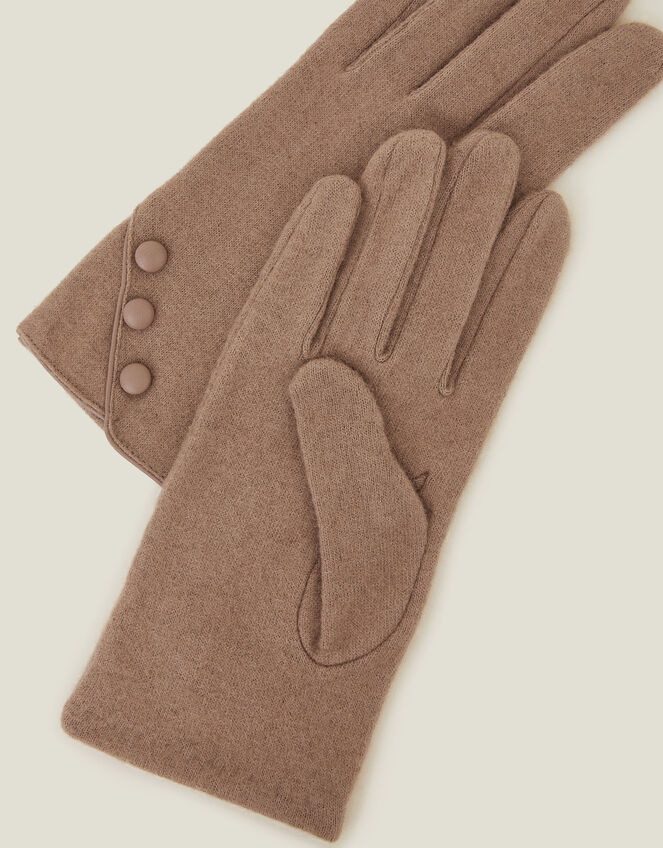 Touchscreen Button Gloves in Wool Blend, Natural (NATURAL), large