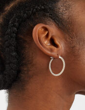 Sterling Silver-Plated Bobble Hoop Earrings, , large