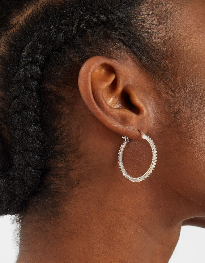 Sterling Silver-Plated Bobble Hoop Earrings, , large