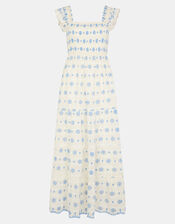 Broderie Smocked Metallic Maxi Dress, White (WHITE), large