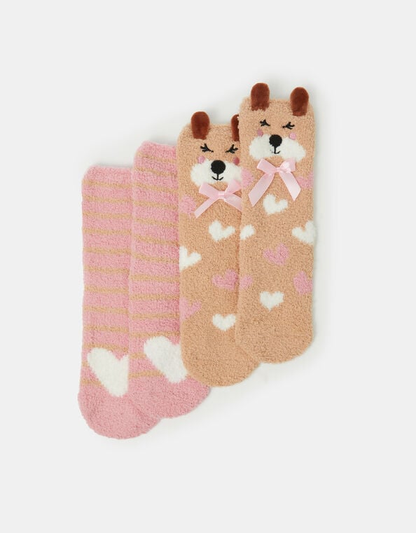 2-Pack Girls Puppy Bed Socks, Natural (NEUTRAL), large