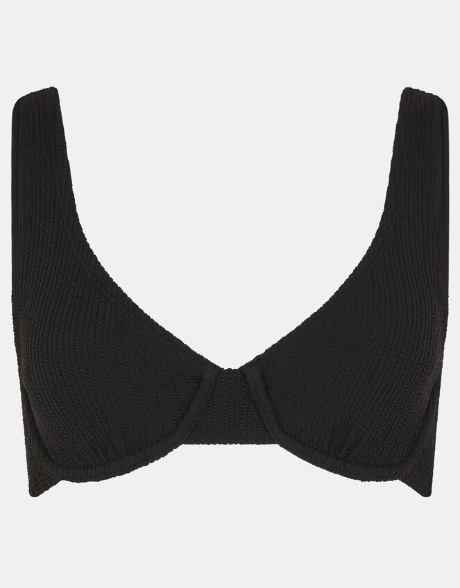 Crinkle Textured Underwire Bikini Top, Black (BLACK), large