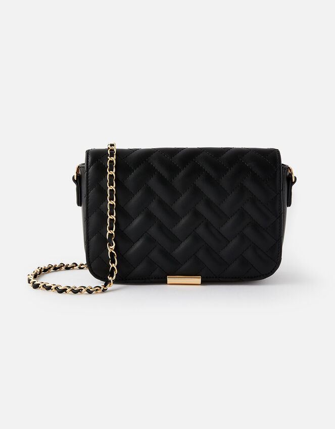 Quinn Quilted Chain Cross-Body Bag , Black (BLACK), large
