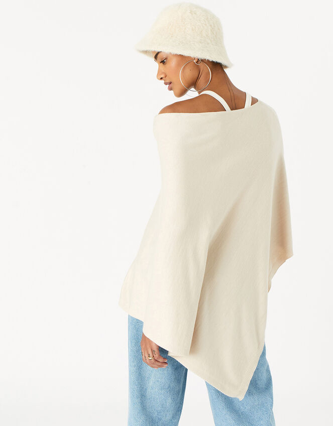 Lightweight Knit Poncho, Cream (CREAM), large
