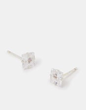Sterling Silver Square Crystal Stud Earrings, , large