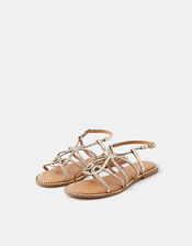 Metallic Braided Leather Sandals, Gold (GOLD), large