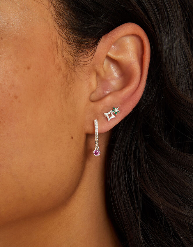 5-Pack Sterling Silver-Plated Sparkle Stud and Hoop Earrings, , large
