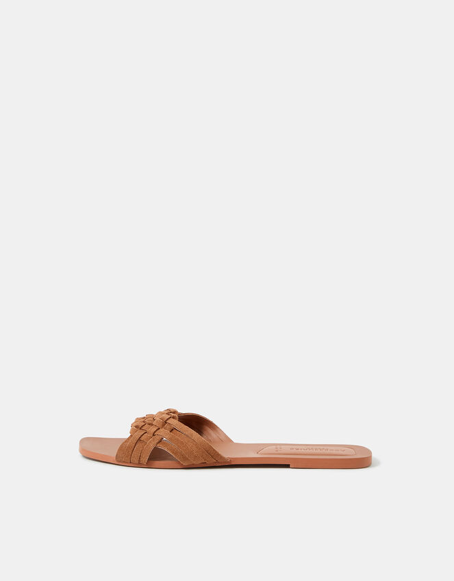Woven Leather Slide Sandals, Tan (TAN), large