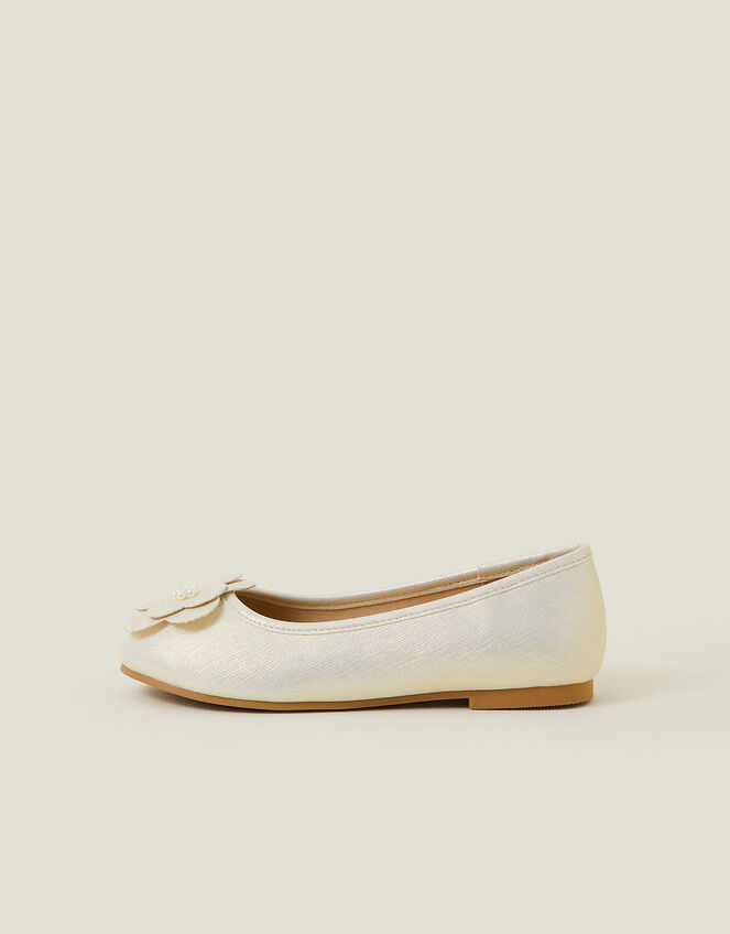 Girls Applique Flower Ballet Flats, Gold (PALE GOLD), large