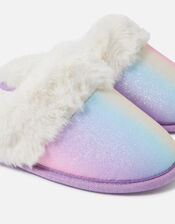 Girls Glitter Mule Slippers, Blue (BLUE), large