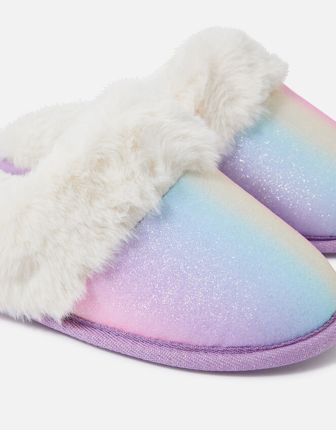 Girls Glitter Mule Slippers, Blue (BLUE), large