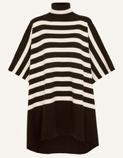 Stripe Roll Neck Poncho, Black (BLACK WHITE), large
