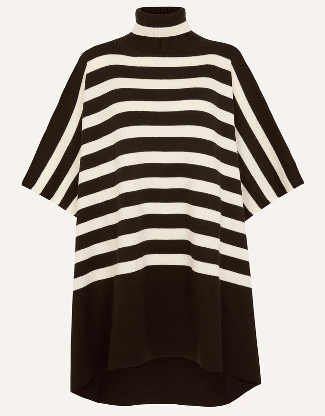 Stripe Roll Neck Poncho, Black (BLACK WHITE), large