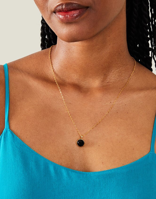 14ct Gold-Plated Black Onyx Pendant Necklace, , large