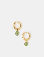 14ct Gold-Plated Green Aventurine Drop Hoop Earrings, , large