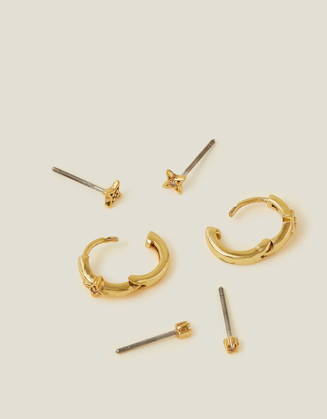14ct Gold-Plated Celestial Earrings Set of Three, , large