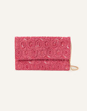 Classic Beaded Hand Embellished Clutch, Orange (CORAL), large