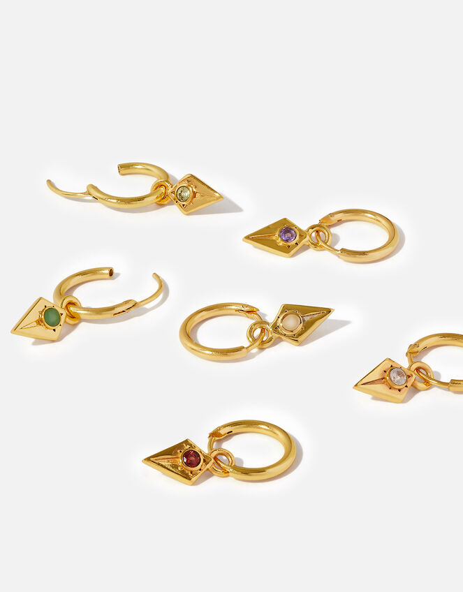 14ct Gold-Plated Birthstone Triangle Hoop Earring , Gold (GOLD), large