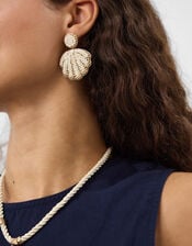 Beaded Shell Drop Earrings, , large