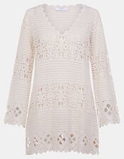 Crochet Long Sleeve Cover Up, Natural (NATURAL), large