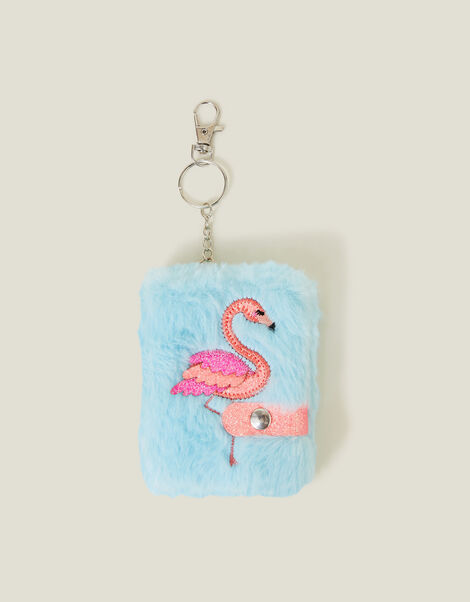Girls Faux Fur Flamingo Notebook Keyring, , large