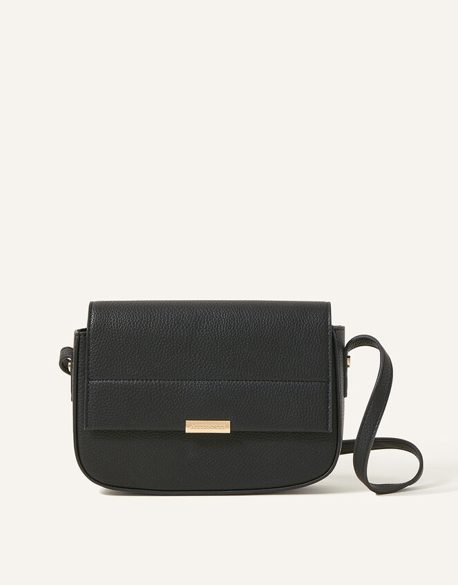 Straight Flap Saddle Cross-Body Bag, Black (BLACK), large