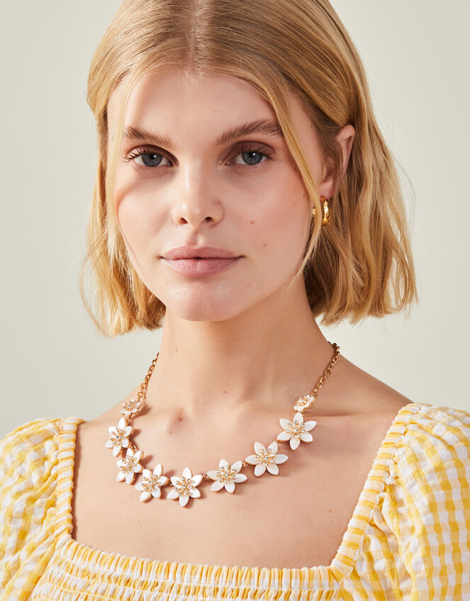  Mother of Pearl Flower Collar Necklace, , large