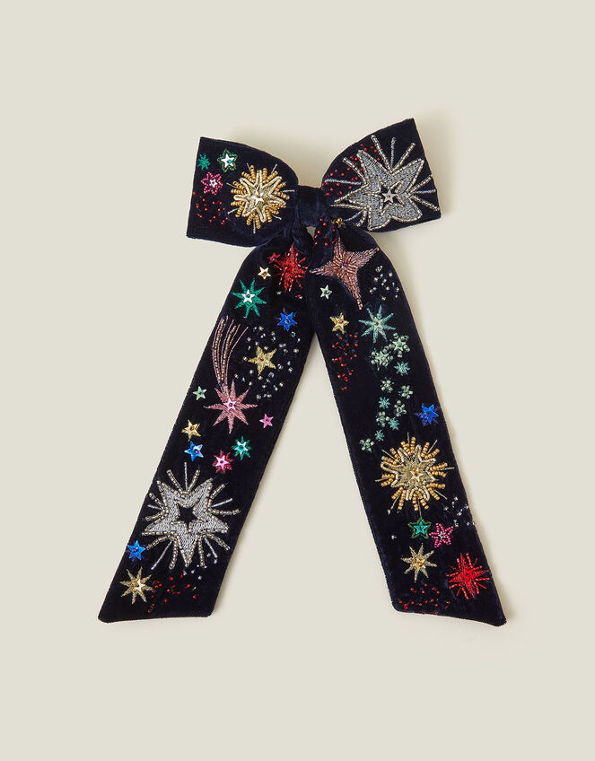 Star Embellished Bow Hair Clip, , large