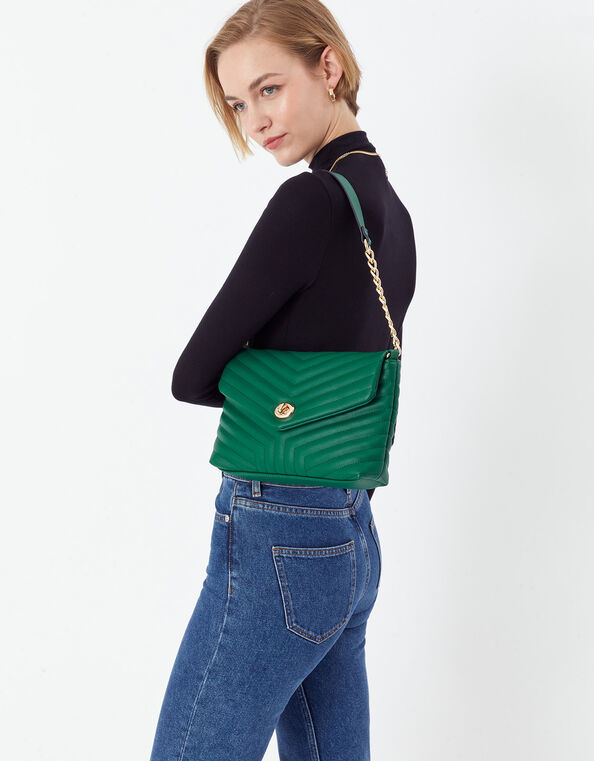 Katie Quilted Chain Shoulder Bag Green, Green (GREEN), large