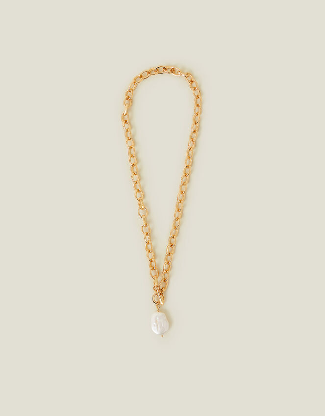 T-Bar Pearl Chain Necklace, , large
