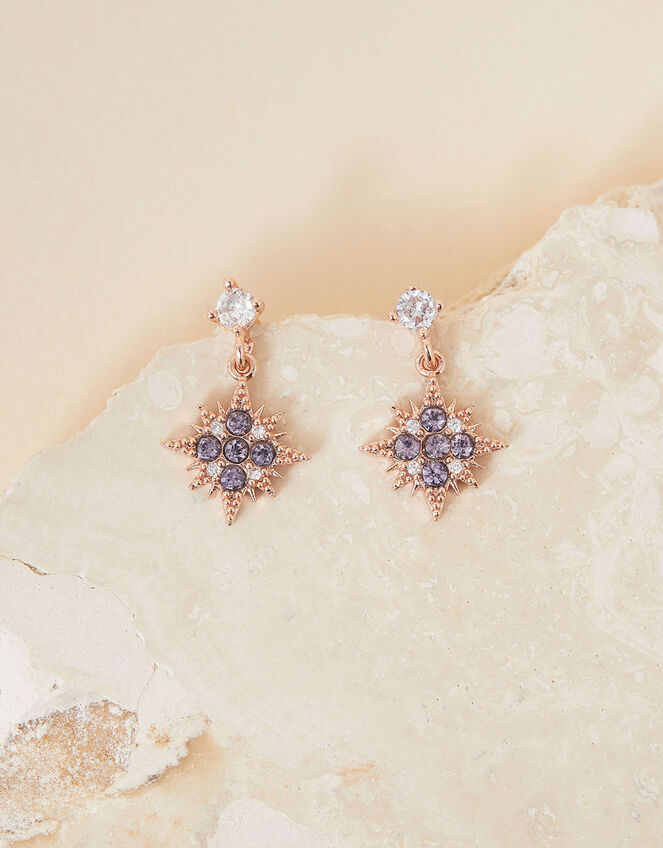 Rose Gold-Plated Star Short Drop Earrings, , large