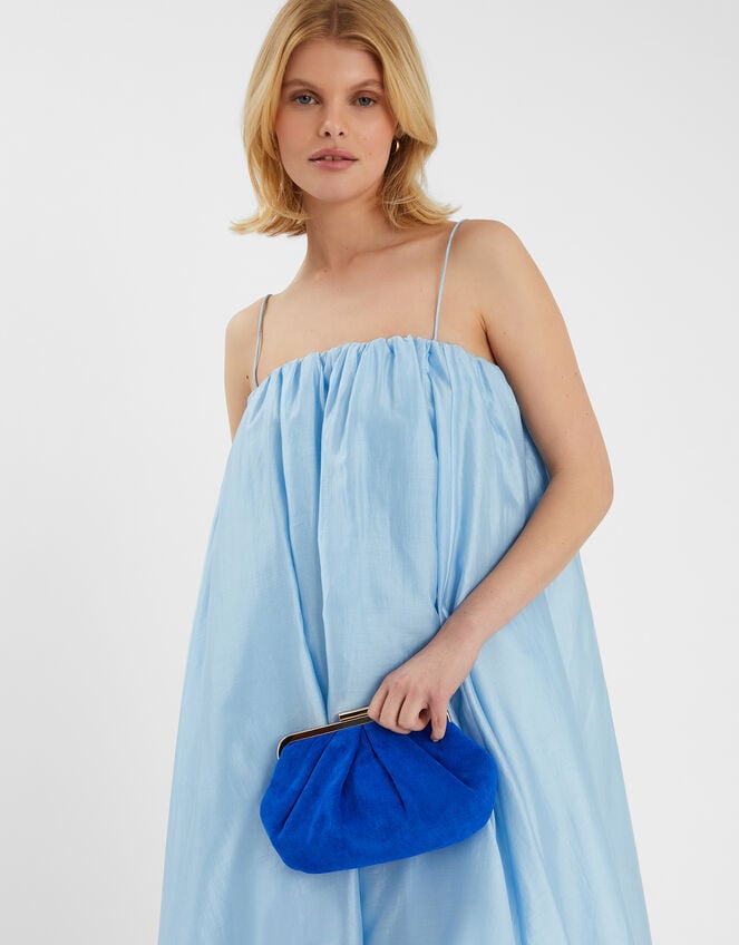 Pleated Suedette Clutch Bag, Blue (COBALT), large