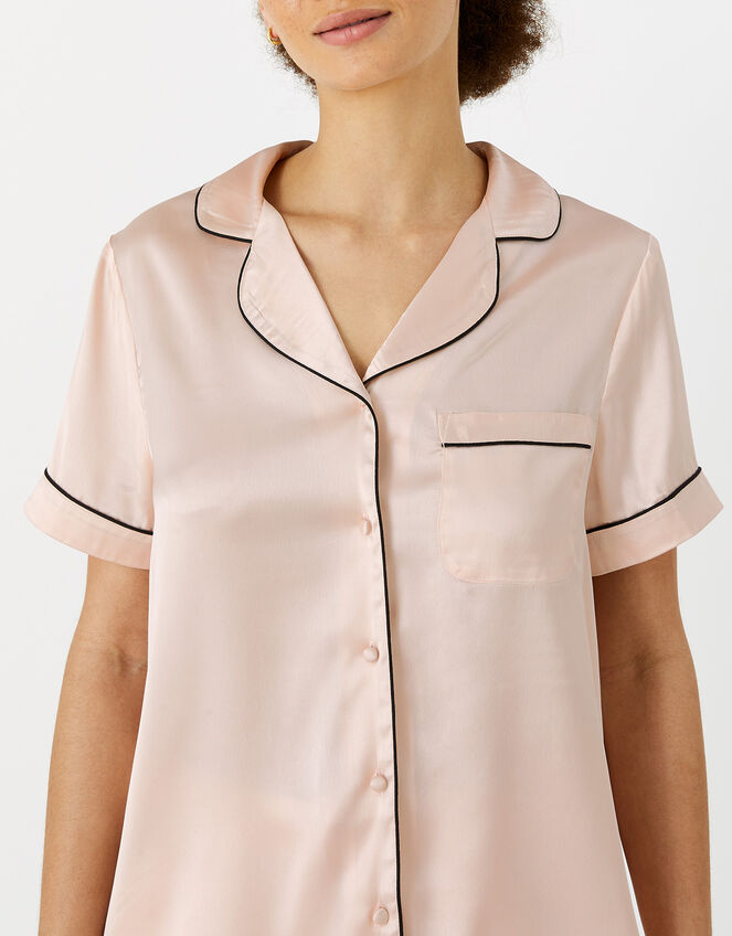 Satin Shirt and Shorts PJ Set, Pink (PALE PINK), large