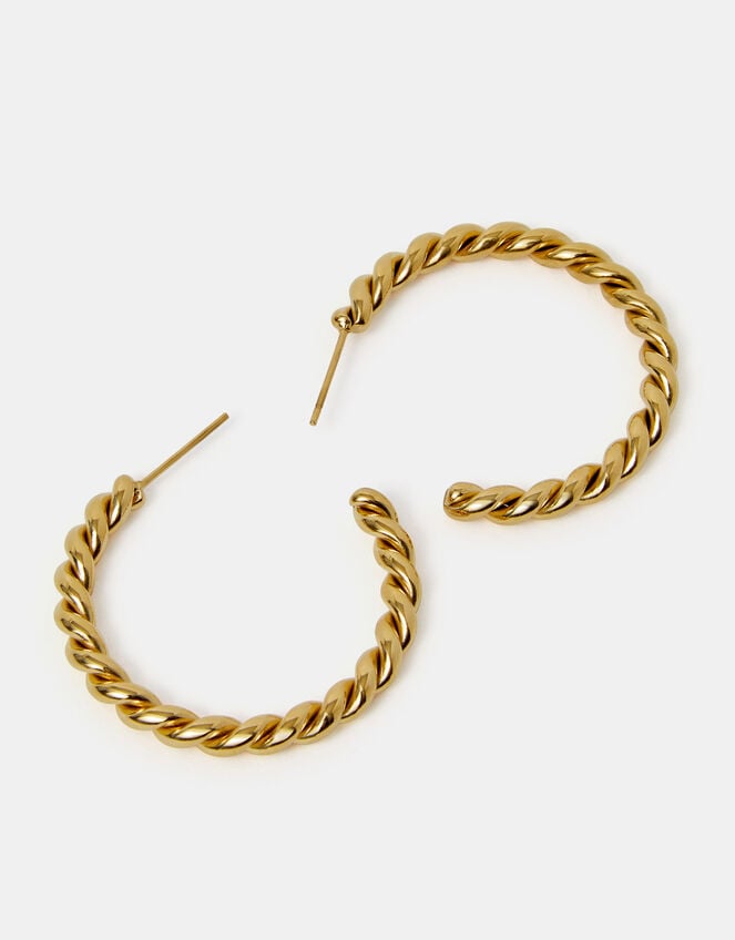 Stainless Steel Twisted Hoop Earrings, , large