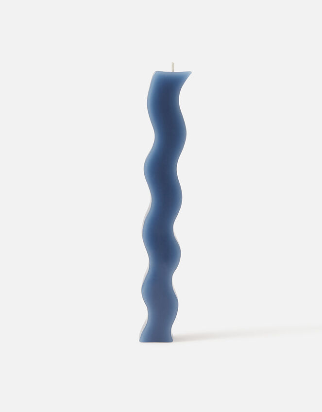 Handmade Wavy Pillar Candle, Blue (BLUE), large