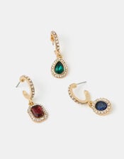 3-Pack Mini Gemstone Pav&eacute; Hoop Earrings, , large
