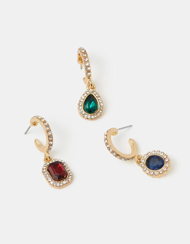 3-Pack Mini Gemstone Pav&eacute; Hoop Earrings, , large