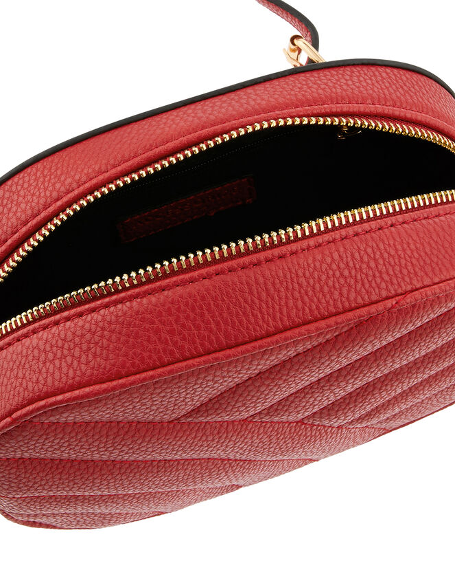 Quilted Faux Leather Cross-Body Bag, Red (RED), large