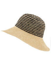 Striped Straw Bucket Hat, , large