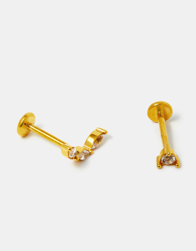 2-Pack 14ct Gold-Plated Surgical Steel Diamant&eacute; Flatback Earrings, , large