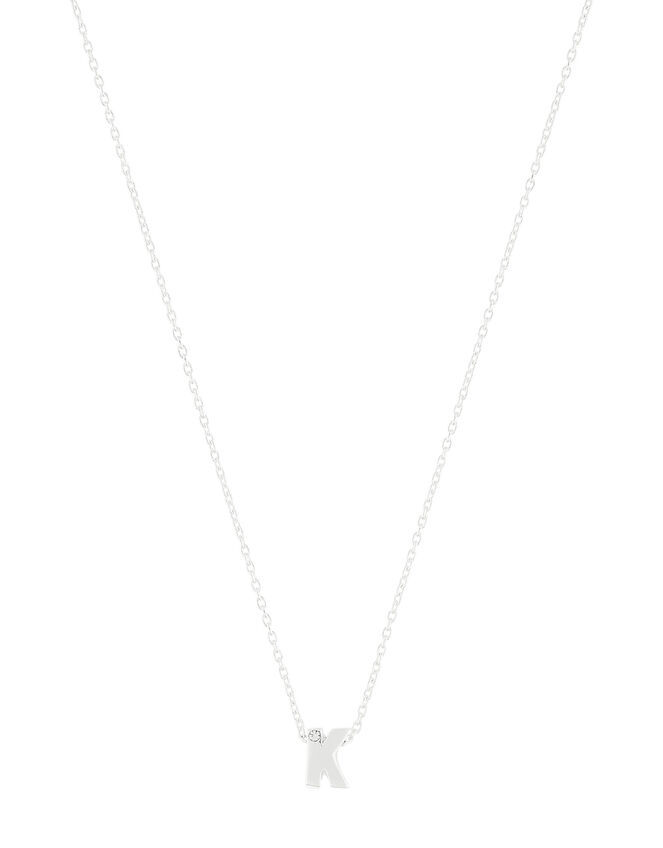 Sterling Silver Sparkle Initial Necklace - K, , large