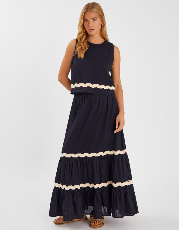 Ric Rac Tiered Maxi Skirt, Black (BLACK), large