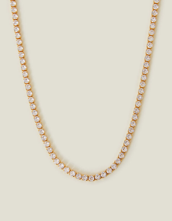 14ct Gold-Plated Sparkle Tennis Necklace, , large