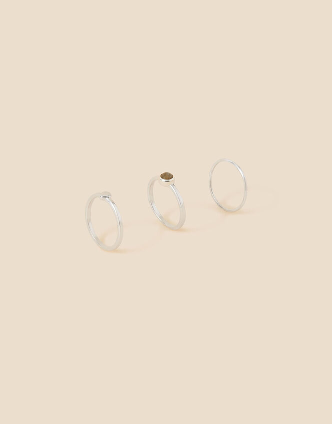 Recycled Sterling Silver Labradorite Rings Set of Three , Blue (BLUE), large
