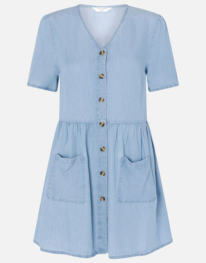 Chambray Mini Dress, Blue (BLUE), large